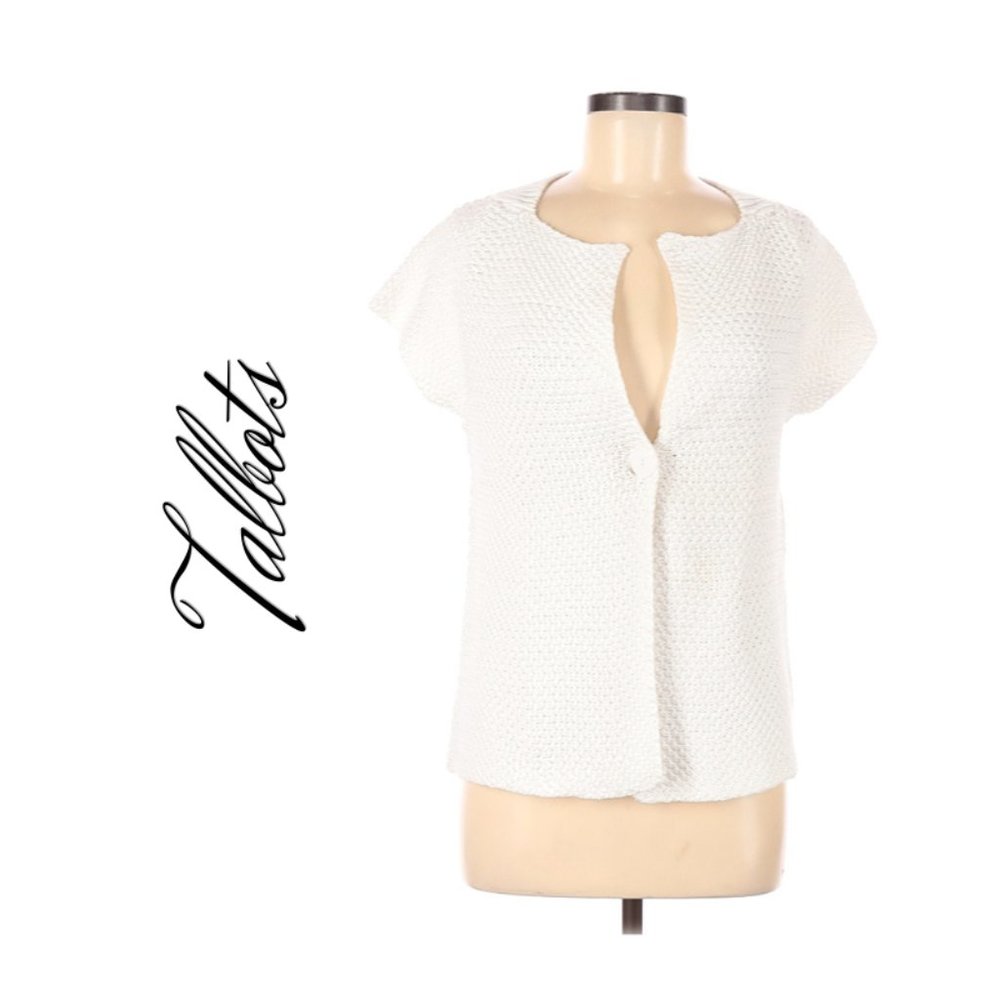 TALBOTS OPEN KNIT SHORT SLEEVE BOHO WHITE CARGIAN